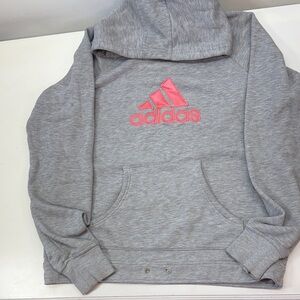 Adidas Heather Gray Hoodie with Pink Emblem